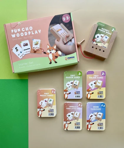 WiemTo zestaw dla dzieci 2-3 latka. Pudełko WiemTo i 6 zestawów kart gra dla dzieci