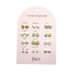 Kolczyki „ROK POEZJI” – Zielone, 12 par (wersja angielska)