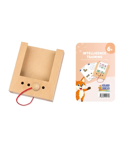 Drewniane pudełko z otworami do kart WiemTo gra dla dzieci