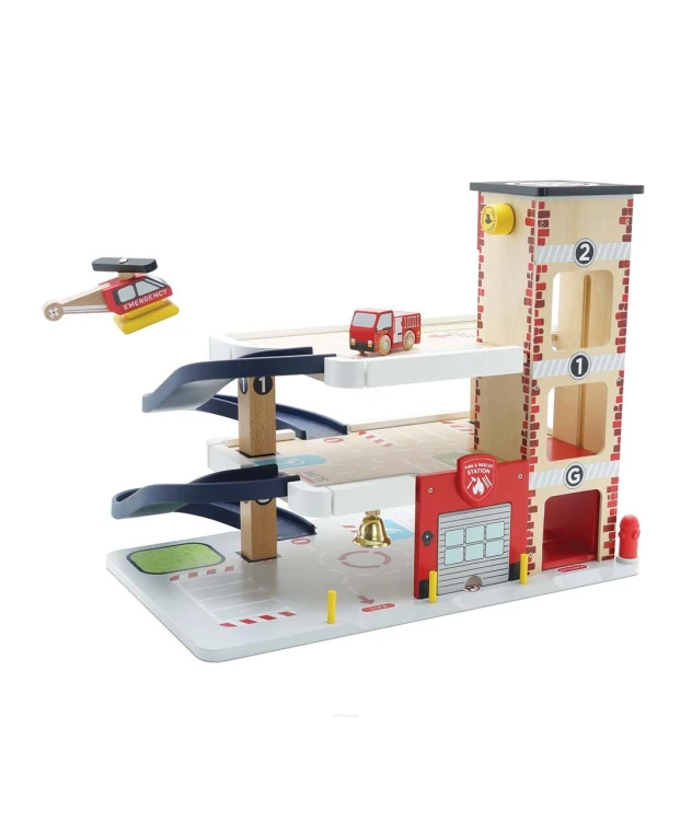 Drewniany garaż wielopoziomowy służby ratunkowe Le Toy Van parking zabawka dla 3 latka