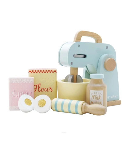 Drewniany pastelowy mikser z akcesoriami do kuchni i jedzeniem Zabawa w odgrywanie ról dla 3 latki