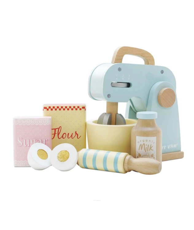Drewniany pastelowy mikser z akcesoriami do kuchni i jedzeniem Zabawa w odgrywanie ról dla 3 latki