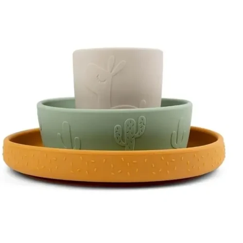 Zestaw Obiadowy z Przyssawką dla Dzieci Lalee BLW Silikonowy w kolorach ziemii